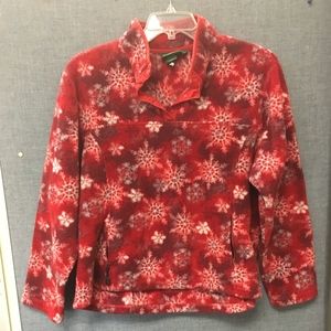 LL Bean fleece pullover red snowflake design